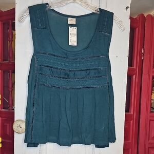 NWT O'Neill Womens Sleeveless Embroidered Teal Blue Scoop Neck Boho Top Size L